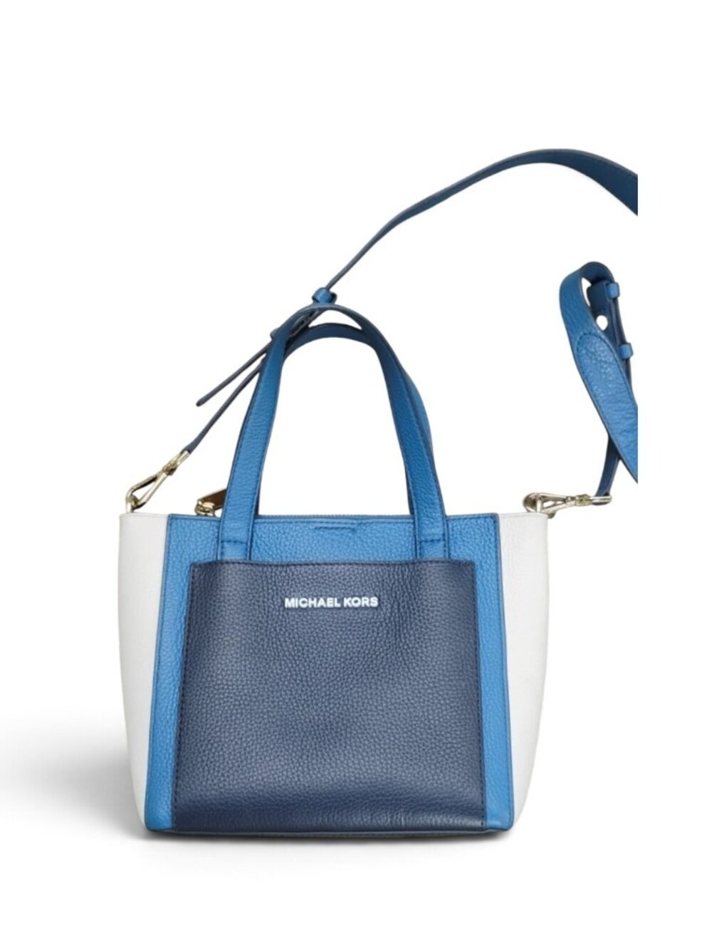 Michael Kors Gemma Sm Satchel Navy, Bright Blue & White Pebbled Leather Satchel